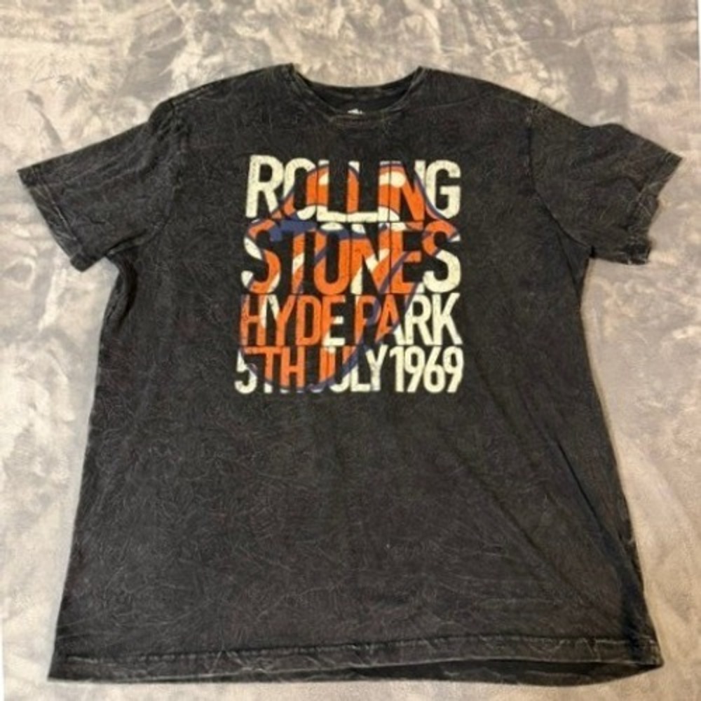 The Rolling Stones T-Shirt Women XXL Black Hyde Park 1969 Acid Wash Rock Tee